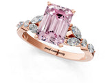 Rose gold Fancy Pink Emerald Cut Diamond Solitaire Ring with Side Stones and Four-Prong Setting_243