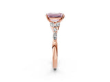 Rose gold Fancy Pink Emerald Cut Diamond Solitaire Ring with Side Stones and Four-Prong Setting_244