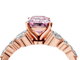 Rose gold Fancy Pink Emerald Cut Diamond Solitaire Ring with Side Stones and Four-Prong Setting_246