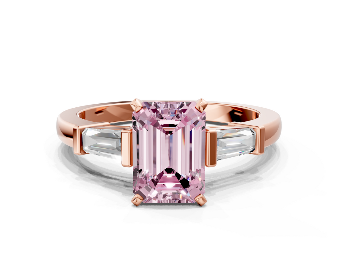 Rose gold Fancy Pink Emerald  Cut Diamond Solitaire Ring with Tapered Baguette Accents and Four-Prong Setting_62