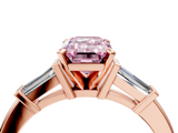 Rose gold Fancy Pink Emerald  Cut Diamond Solitaire Ring with Tapered Baguette Accents and Four-Prong Setting_66