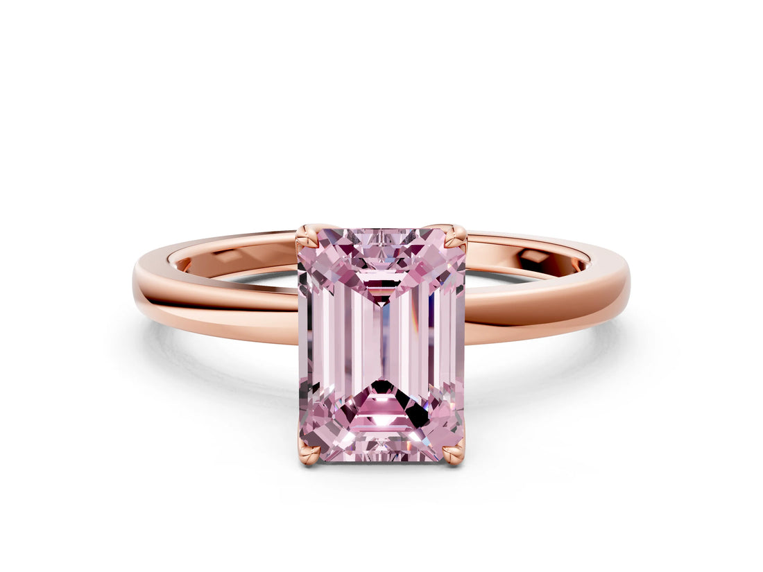 Rose gold Fancy Pink Emerald Cut Diamond Solitaire Ring with Thin Band and Prong Setting_12