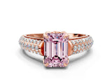 Rose gold Fancy Pink Emerald Cut Diamond Solitaire Ring with Three-Row Pavé Band and Four-Prong Setting_37