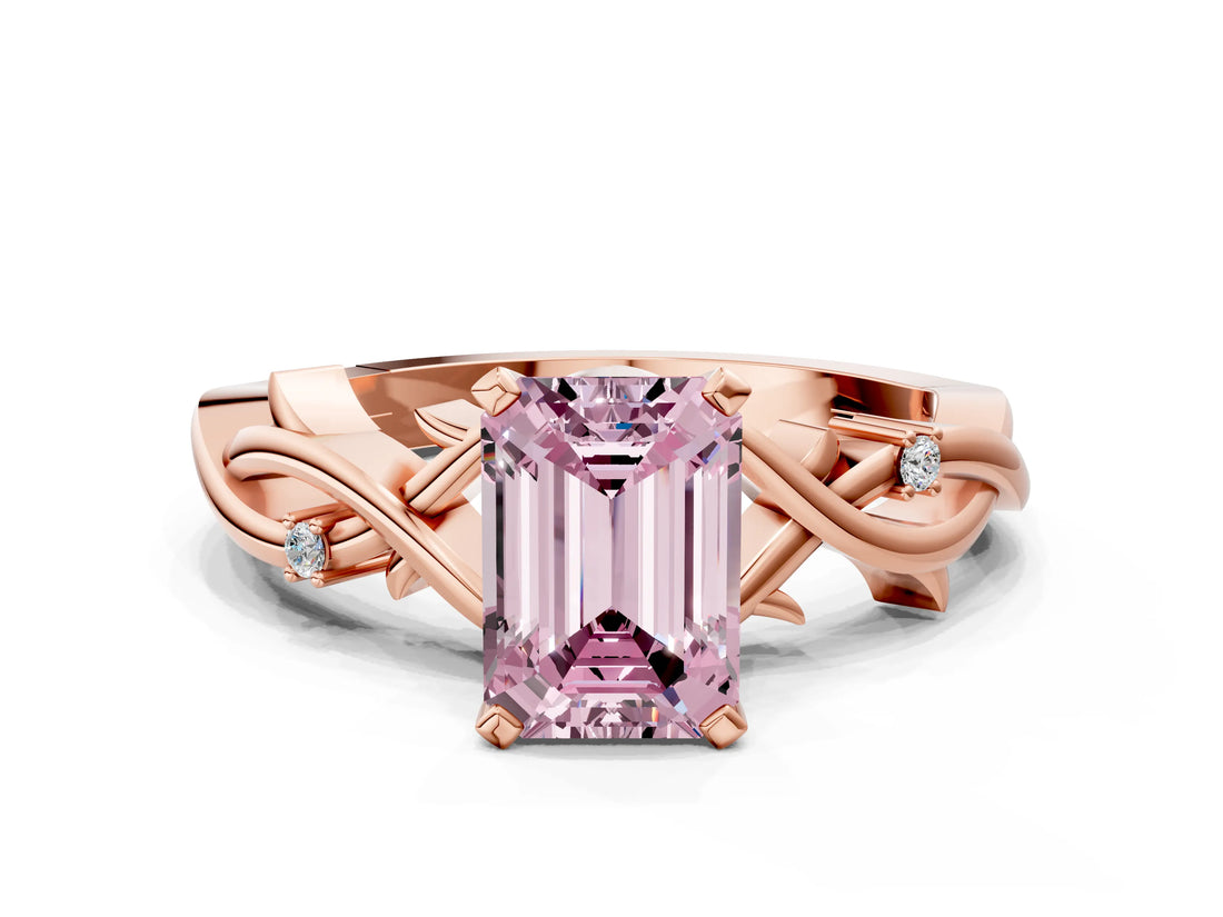 Rose gold Fancy Pink Emerald Cut Diamond Solitaire Ring with Twisted Band and Prong Setting_237