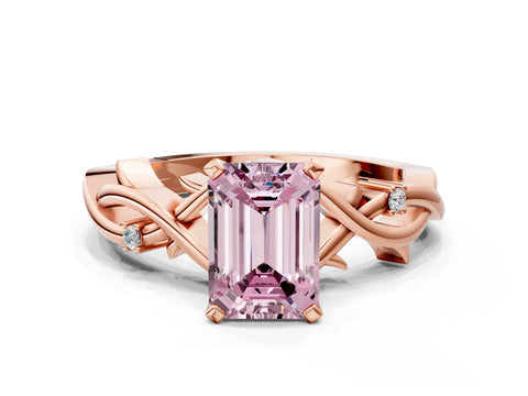 Rose gold Fancy Pink Emerald Cut Diamond Solitaire Ring with Twisted Band and Prong Setting_237