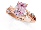 Rose gold Fancy Pink Emerald Cut Diamond Solitaire Ring with Twisted Band and Prong Setting_238