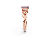 Rose gold Fancy Pink Emerald Cut Diamond Solitaire Ring with Twisted Band and Prong Setting_239