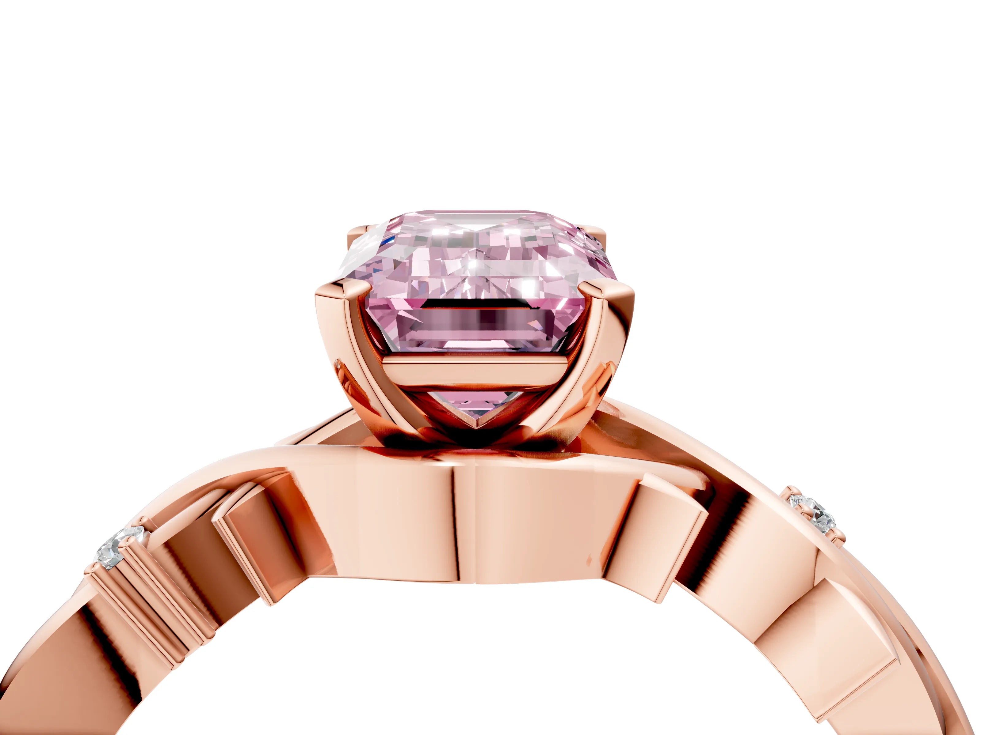 Rose gold Fancy Pink Emerald Cut Diamond Solitaire Ring with Twisted Band and Prong Setting_241