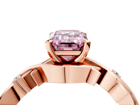 Rose gold Fancy Pink Emerald Cut Diamond Solitaire Ring with Twisted Band and Prong Setting_241