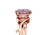 Rose gold Fancy Pink Emerald Cut Diamond Solitaire Ring with Twisted Band and Prong Setting_242
