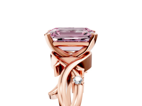 Rose gold Fancy Pink Emerald Cut Diamond Solitaire Ring with Twisted Band and Prong Setting_242