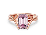 Rose gold Fancy Pink Emerald Cut Diamond Solitaire Twist Band Prong Setting Ring_55