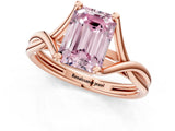 Rose gold Fancy Pink Emerald Cut Diamond Solitaire Twist Band Prong Setting Ring_56