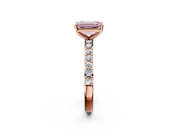 Rose Gold Emerald Cut Solitaire Engagement Ring Setting for Fancy Pink Center with Round Pave Band
