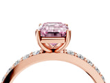 Rose gold Fancy Pink Emerald  Cut Diamond Solitaire with Pave Band and Four-Prong Setting 4