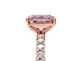 Rose gold Fancy Pink Emerald  Cut Diamond Solitaire with Pave Band and Four-Prong Setting 5