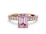 Rose gold Fancy Pink Emerald  Cut Diamond Solitaire with Pave Band and Four-Prong Setting
