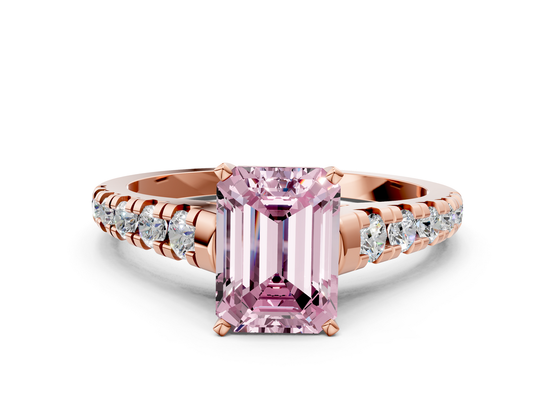 Rose gold Fancy Pink Emerald  Cut Diamond Solitaire with Pave Band and Four-Prong Setting_125