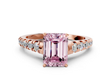 Rose gold Fancy Pink Emerald  Cut Diamond Solitaire with Pave Band and Four-Prong Setting_125