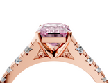 Rose gold Fancy Pink Emerald  Cut Diamond Solitaire with Pave Band and Four-Prong Setting_129