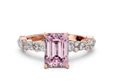 Rose gold Fancy Pink Emerald Cut Diamond Solitaire with Side Stones, Pave Band, Four-Prong Setting_89