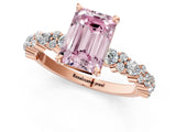 Rose gold Fancy Pink Emerald Cut Diamond Solitaire with Side Stones, Pave Band, Four-Prong Setting_90