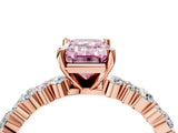 Rose gold Fancy Pink Emerald Cut Diamond Solitaire with Side Stones, Pave Band, Four-Prong Setting_93