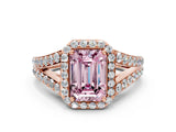 Rose gold Fancy Pink Emerald Cut Diamond Split Shank Halo Ring with Four-Prong Setting_58