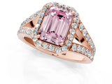 Rose gold Fancy Pink Emerald Cut Diamond Split Shank Halo Ring with Four-Prong Setting_59