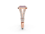 Rose gold Fancy Pink Emerald Cut Diamond Split Shank Halo Ring with Four-Prong Setting_60