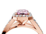 Rose gold Fancy Pink Emerald Cut Diamond Split Shank Halo Ring with Four-Prong Setting_62