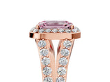 Rose gold Fancy Pink Emerald Cut Diamond Split Shank Halo Ring with Four-Prong Setting_63