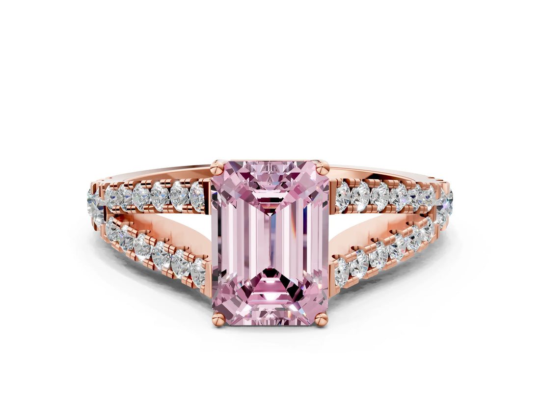 Rose gold Fancy Pink Emerald Cut Diamond Split Shank Pavé Engagement Ring with Four-Prong Setting_73