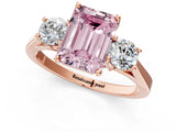 Rose gold Fancy Pink Emerald Cut Diamond Three-Stone Engagement Ring with Prong Setting and Pavé Band_1
