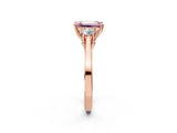 Rose gold Fancy Pink Emerald Cut Diamond Three-Stone Engagement Ring with Prong Setting and Pavé Band_2
