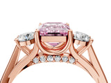 Rose gold Fancy Pink Emerald Cut Diamond Three-Stone Engagement Ring with Prong Setting and Pavé Band_4