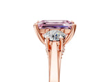 Rose gold Fancy Pink Emerald Cut Diamond Three-Stone Engagement Ring with Prong Setting and Pavé Band_5