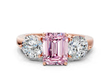 Rose gold Fancy Pink Emerald Cut Diamond Three-Stone Ring with Prong Setting and Classic Band_109