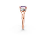 Rose gold Fancy Pink Emerald Cut Diamond Three-Stone Ring with Prong Setting and Classic Band_111