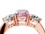 Rose gold Fancy Pink Emerald Cut Diamond Three-Stone Ring with Prong Setting and Classic Band_113