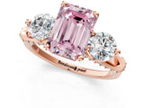 Rose gold Fancy Pink Emerald Cut Diamond Three-Stone Ring with Prong Setting and Pavé Band_1