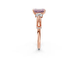 Rose gold Fancy Pink Emerald Cut Diamond Three-Stone Ring with Prong Setting and Pavé Band_2