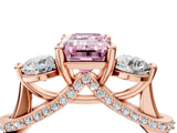 Rose gold Fancy Pink Emerald Cut Diamond Three-Stone Ring with Prong Setting and Pavé Band_4