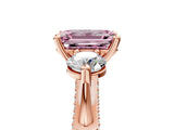 Rose gold Fancy Pink Emerald Cut Diamond Three-Stone Ring with Prong Setting and Pavé Band_5