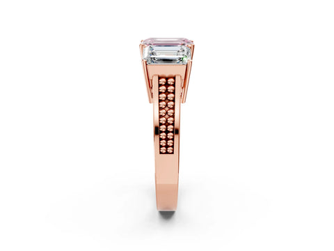 Rose gold Fancy Pink Emerald Cut Diamond Three-Stone Ring with Prong Setting and Textured Band_2