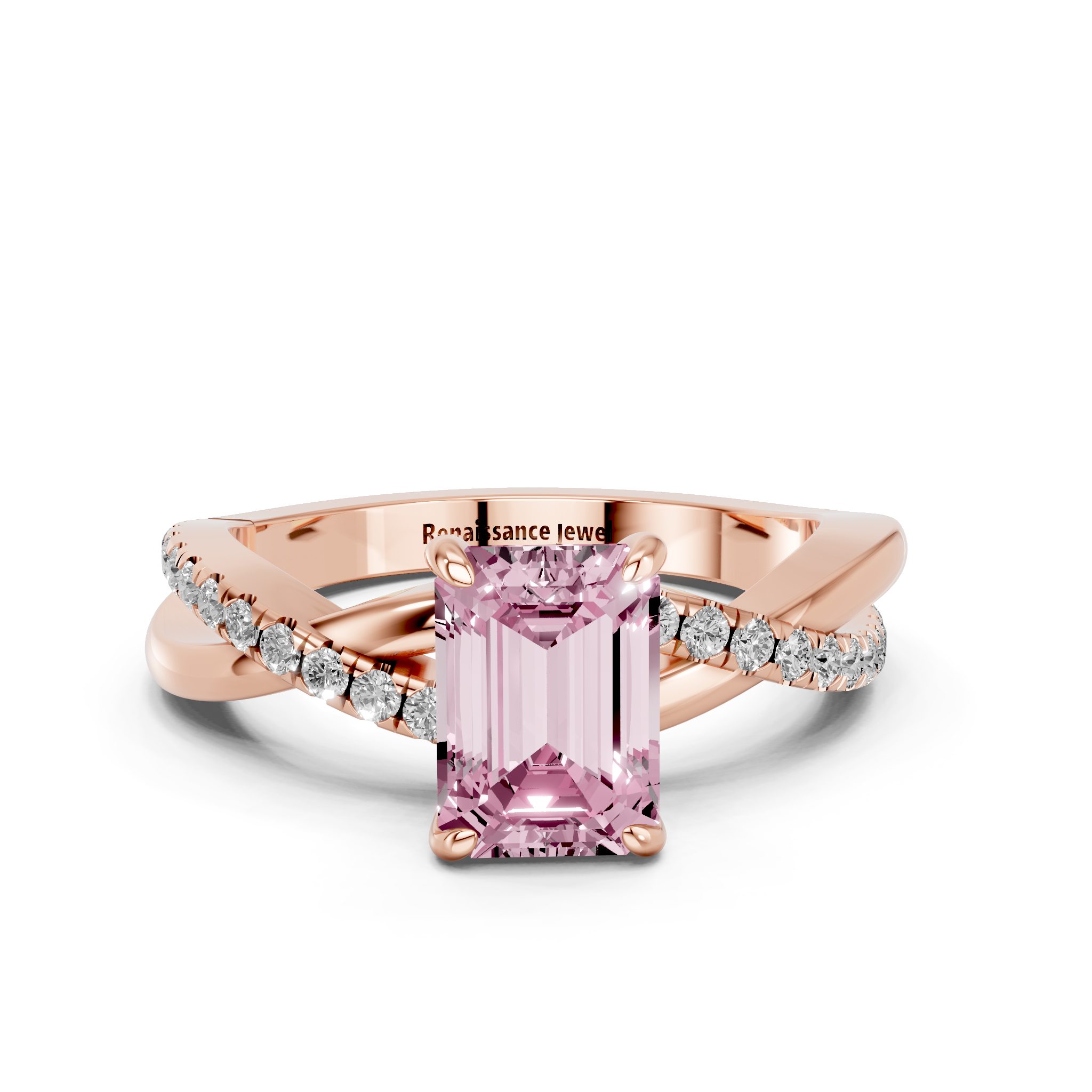 Rose gold Fancy Pink Emerald  Cut Diamond Twist Band Solitaire with Prong Setting_11