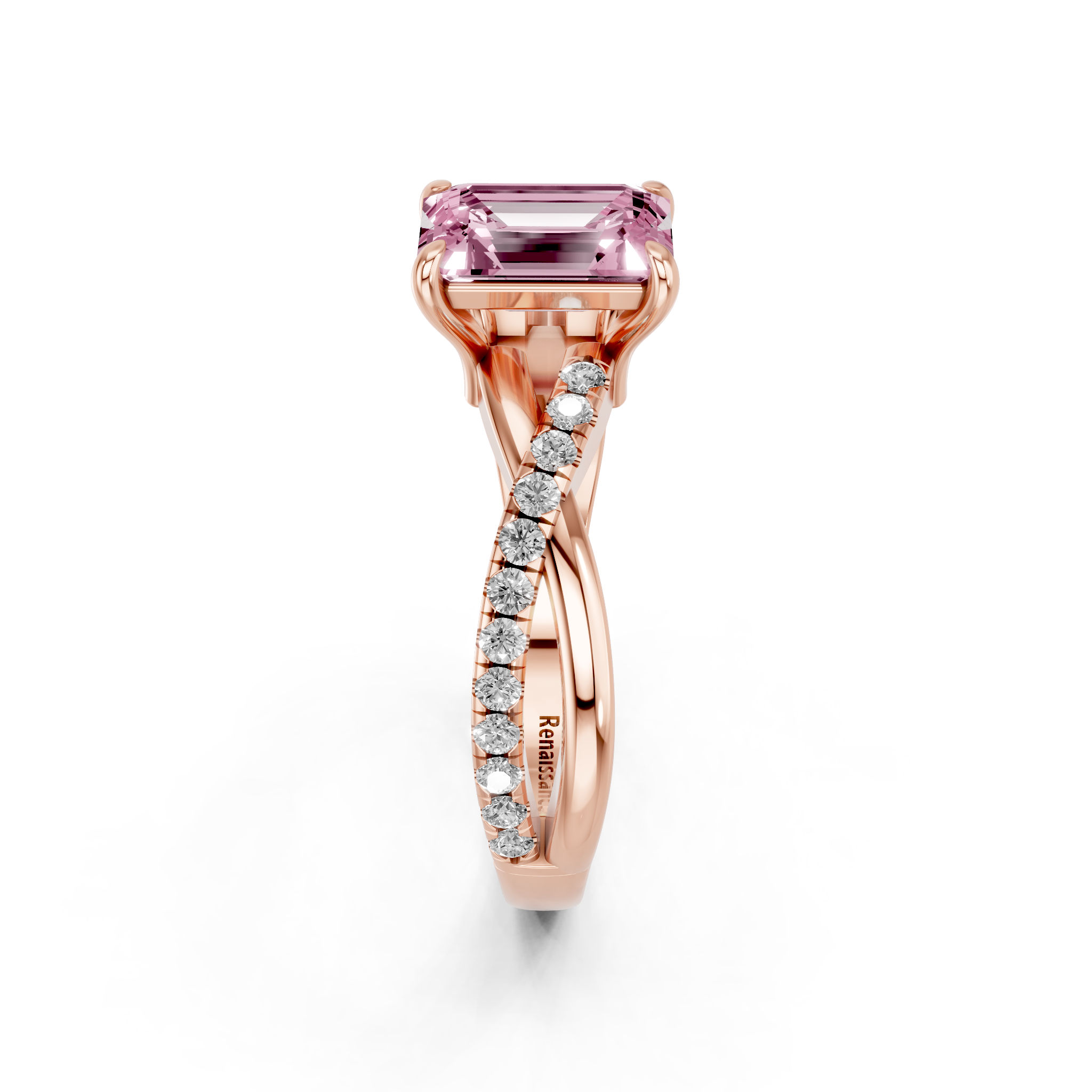 Rose gold Fancy Pink Emerald  Cut Diamond Twist Band Solitaire with Prong Setting_4