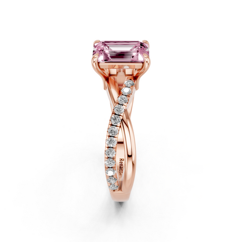 Rose gold Fancy Pink Emerald  Cut Diamond Twist Band Solitaire with Prong Setting_4