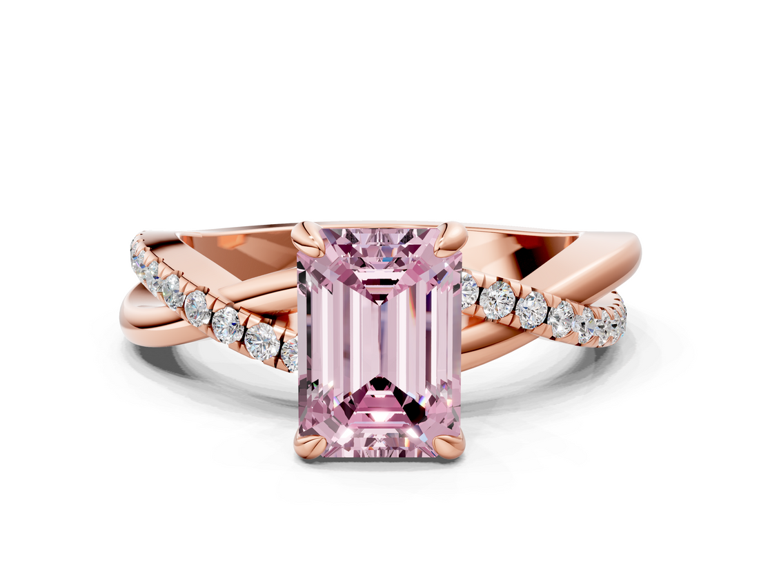 Rose gold Fancy Pink Emerald  Cut Diamond Twist Band Solitaire with Prong Setting_58