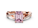Rose gold Fancy Pink Emerald  Cut Diamond Twisted Band Engagement Ring with Prong Setting_3